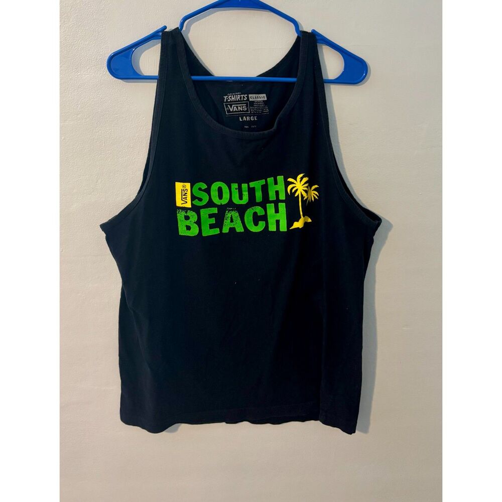 Vans South Beach Tank Top Men’s Large Black Graphic Tee 100% Cotton